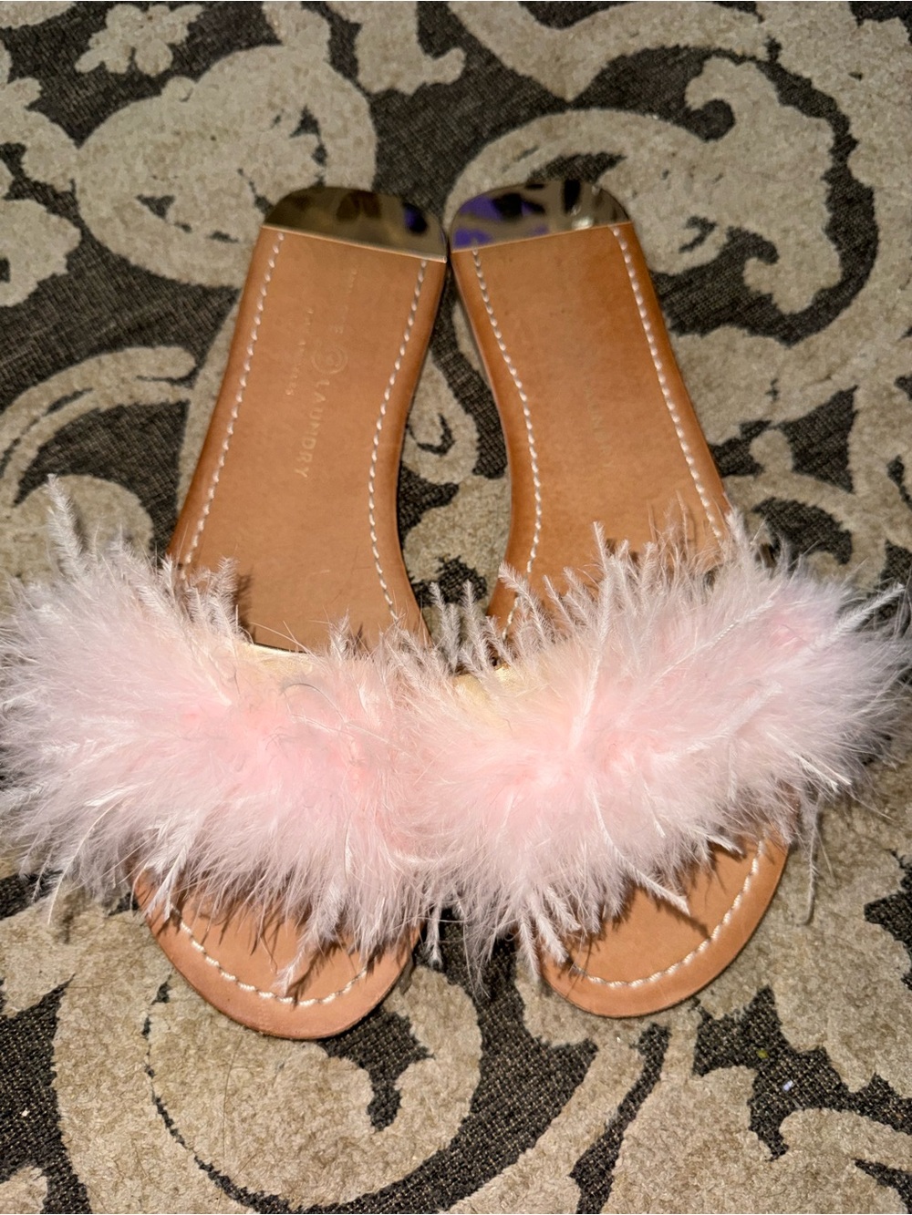Chinese Laundry Pink Feather Slide Sandals